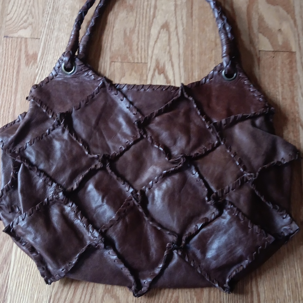 Brown Boho Patchwork Leather Shoulder Bag - image 2